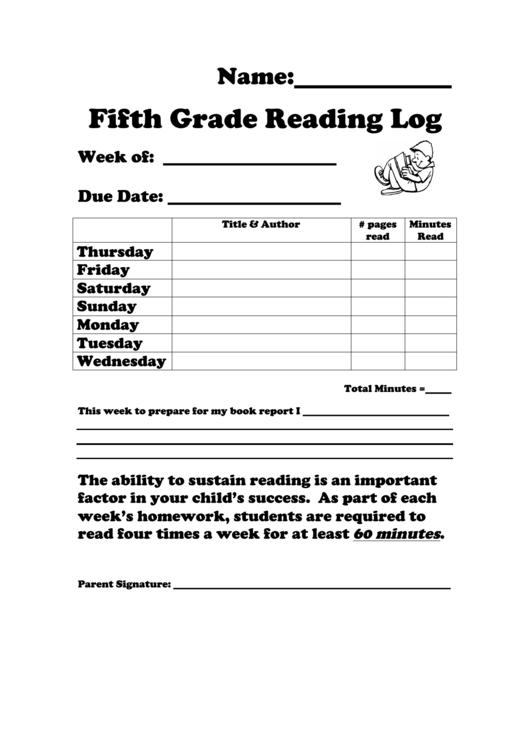Fifth Grade Reading Log Printable pdf