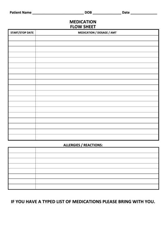 Medication Flow Sheet Printable pdf