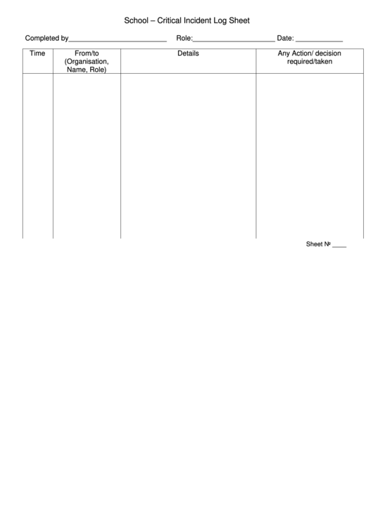 School - Critical Incident Log Sheet Printable pdf