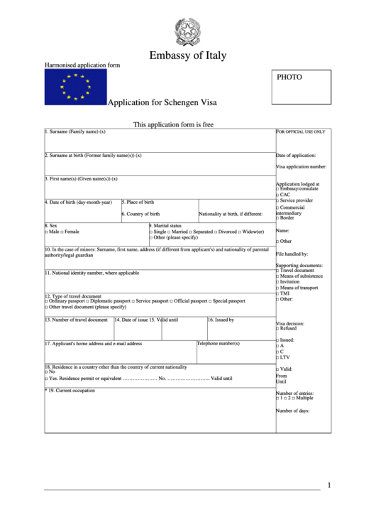 Application For Schengen Visa Form Printable pdf