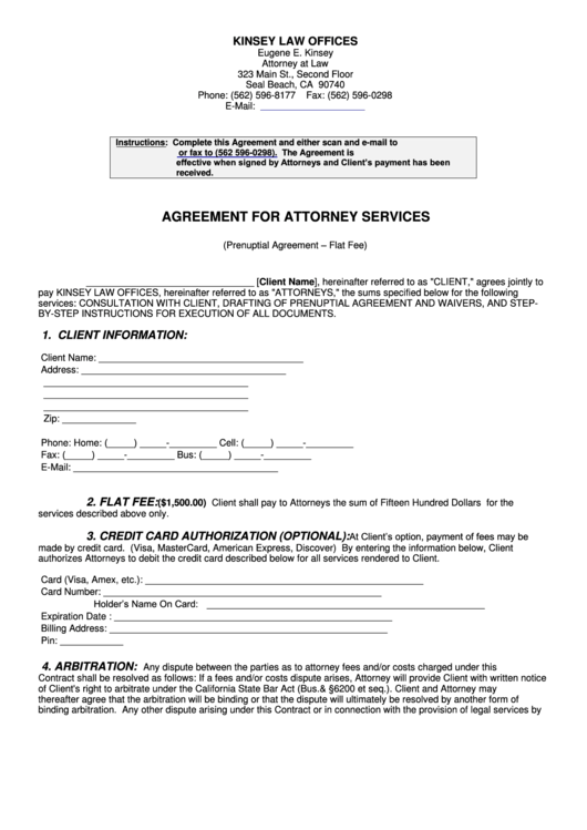 Agreement For Attorney Services Printable pdf