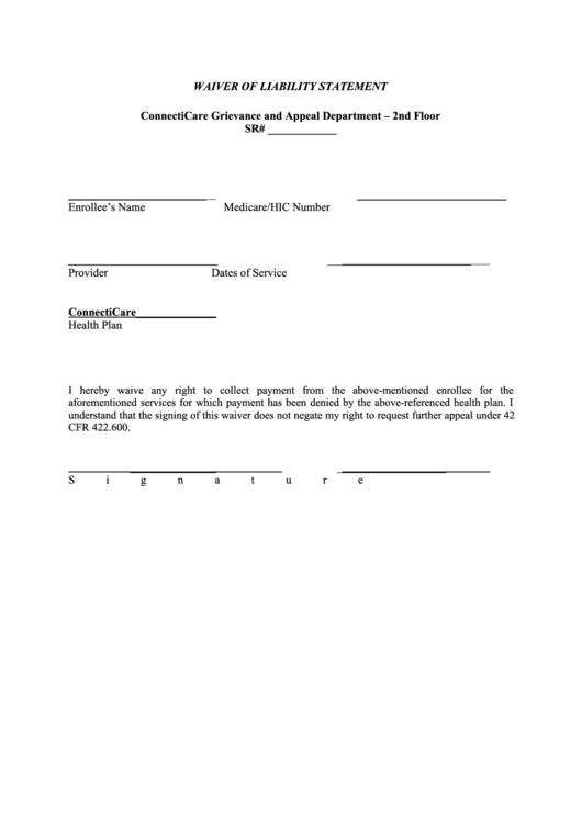 Non Participating Provider Appeal Waiver Of Liability Form Printable pdf