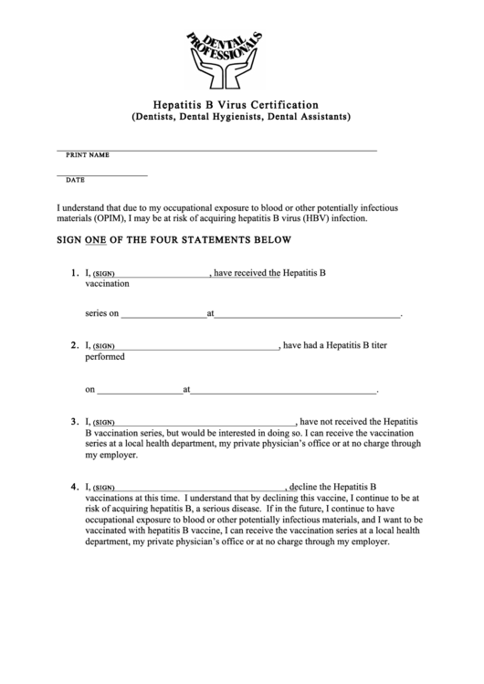 Web Dental Professionals Hepatitis B Virus Vaccination Form Printable pdf