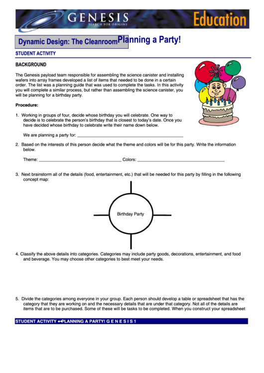 Planning A Party Activity Worksheet Printable pdf