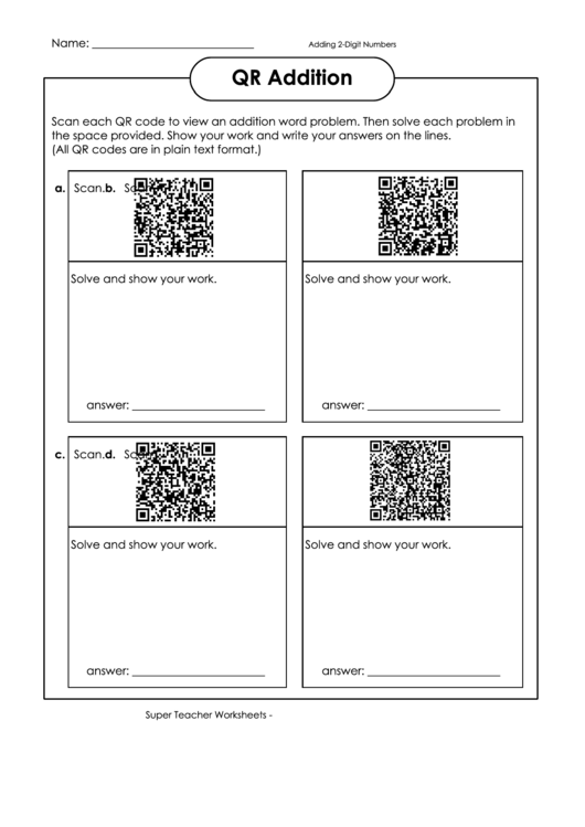 Qr Addition Worksheet Template Printable pdf