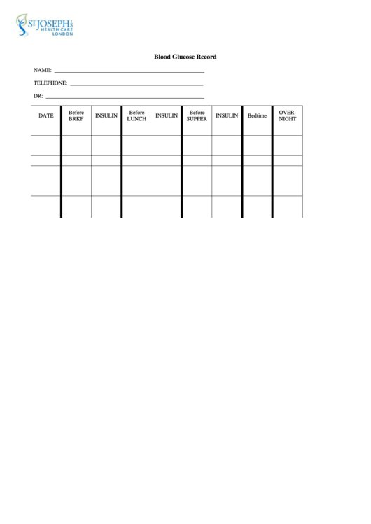 Blood Glucose Record Printable Pdf Download