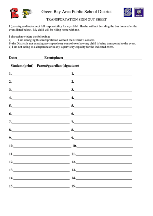Transportation Sign Out Sheet Template Printable pdf