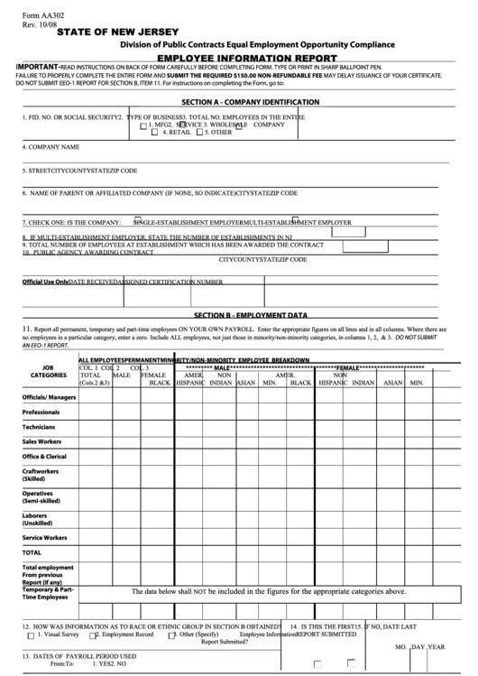 Form Aa302 - Employee Information Report