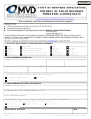 Form Mv58 - State Of Montana Application For Next Of Kin Of Deceased Personnel License Plate