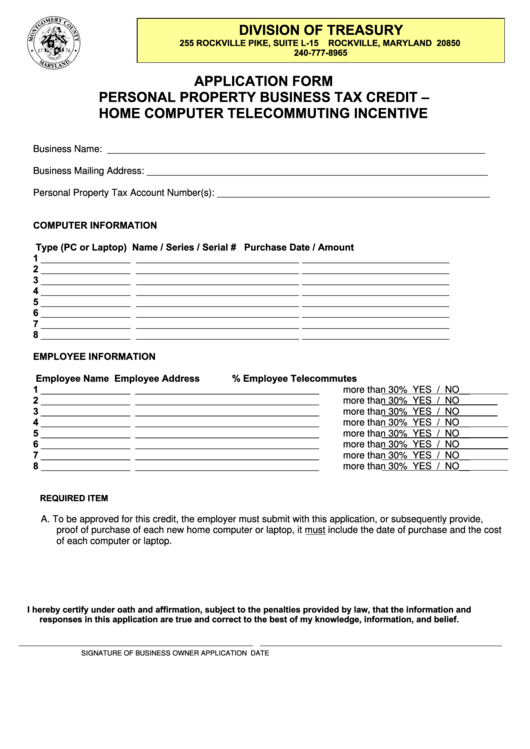 Division Of Treasury Application Form Personal Printable pdf