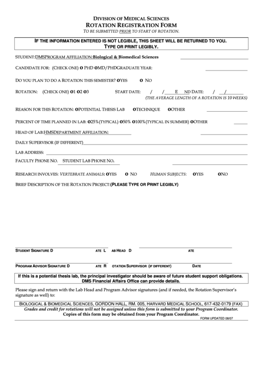 Rotation Registration Form Printable pdf