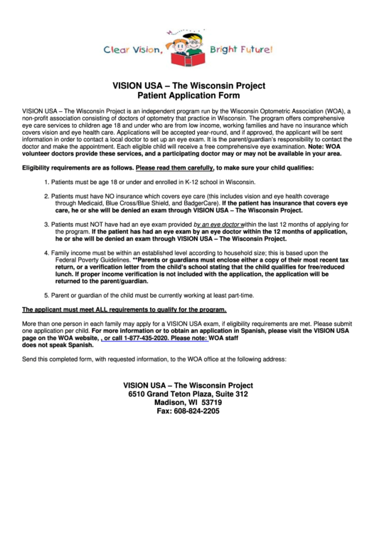 The Wisconsin Project Patient Application Form Printable pdf