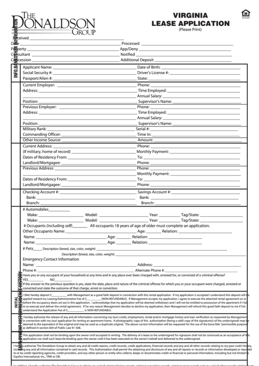 Virginia Lease Application - Camden Hills Apartments Printable pdf