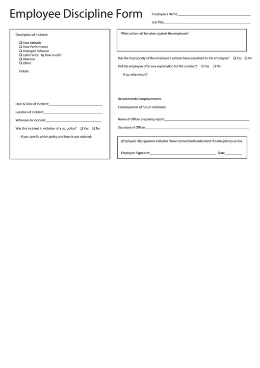 Employee Discipline Form Printable pdf