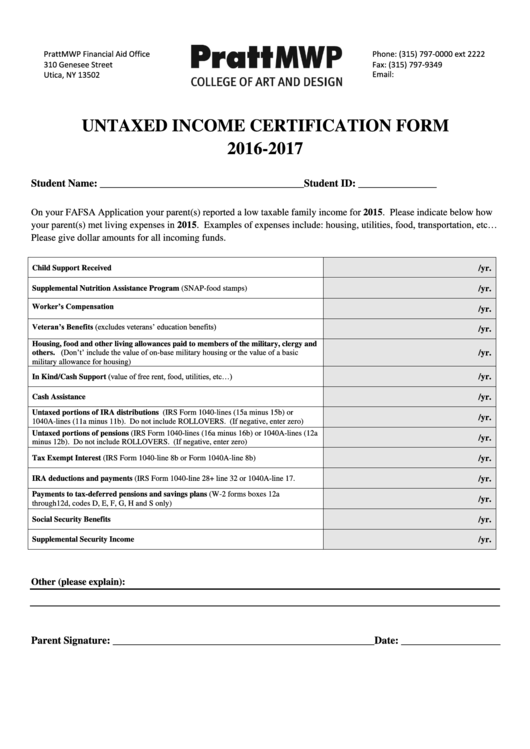 Fillable Income Certification Form Prattmwp Printable pdf