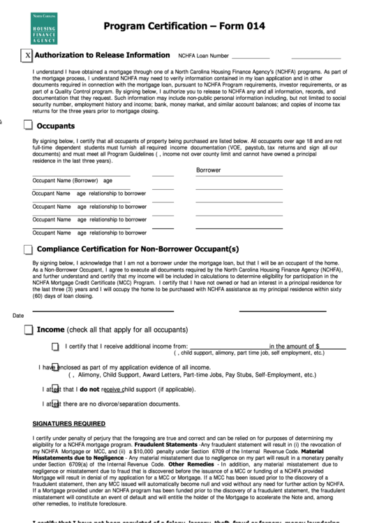 Program Certification Form Printable pdf