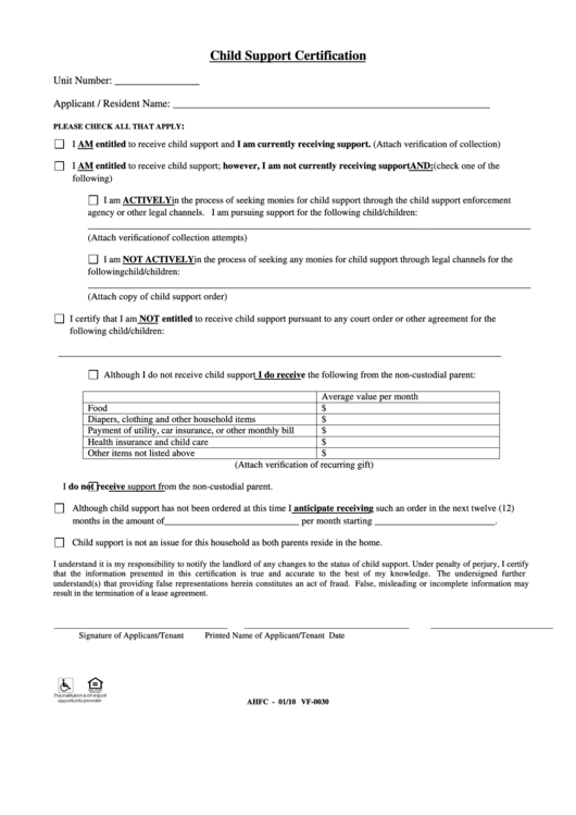 Child Support Certification Printable Pdf Download
