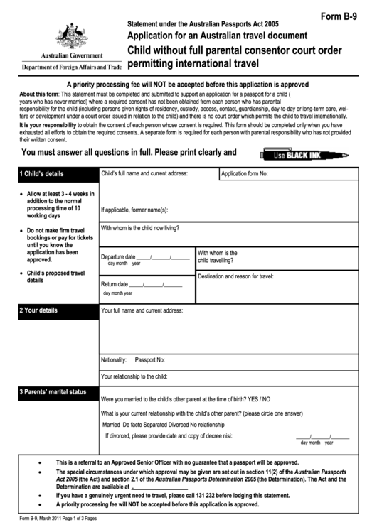 Application For An Australian Travel Document Printable pdf