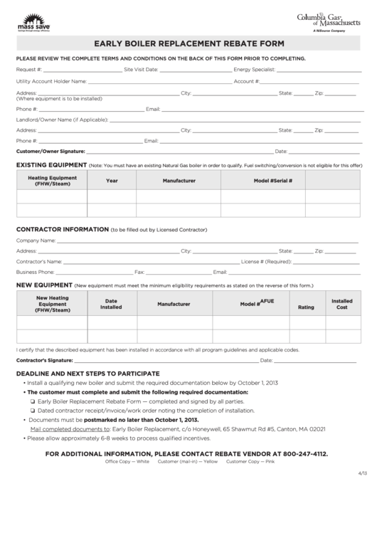 Early Boiler Replacement Rebate Form