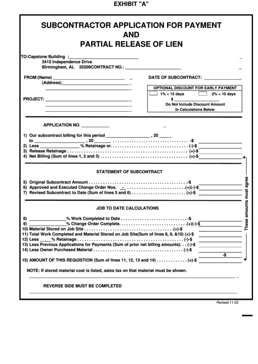 Subcontractor Application For Payment