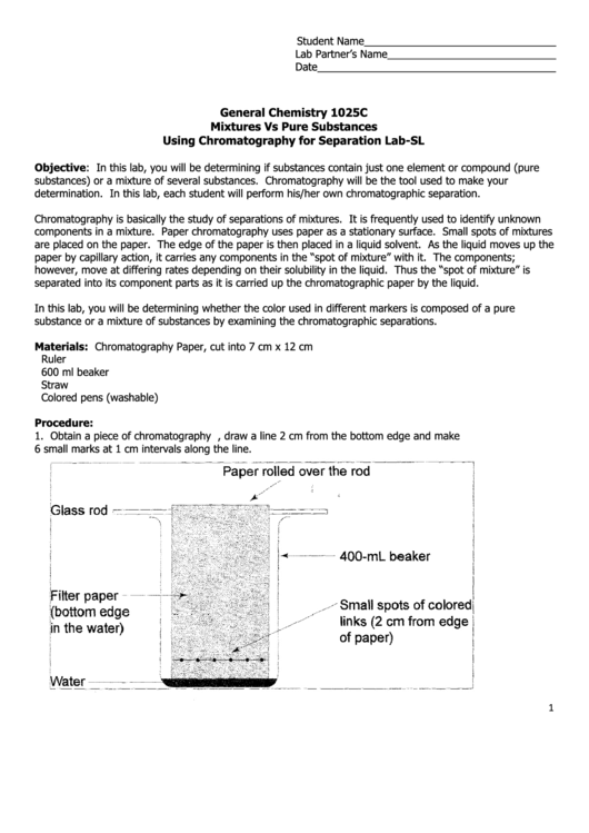 General Chemistry 1025c Mixtures Vs Pure Substances Using Chromatography For Separation Lab-Sl Printable pdf