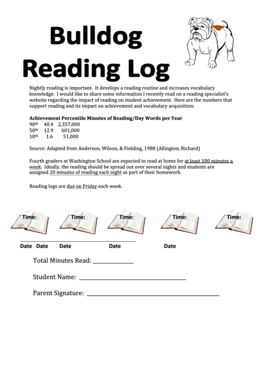 Bulldog Reading Log Printable pdf