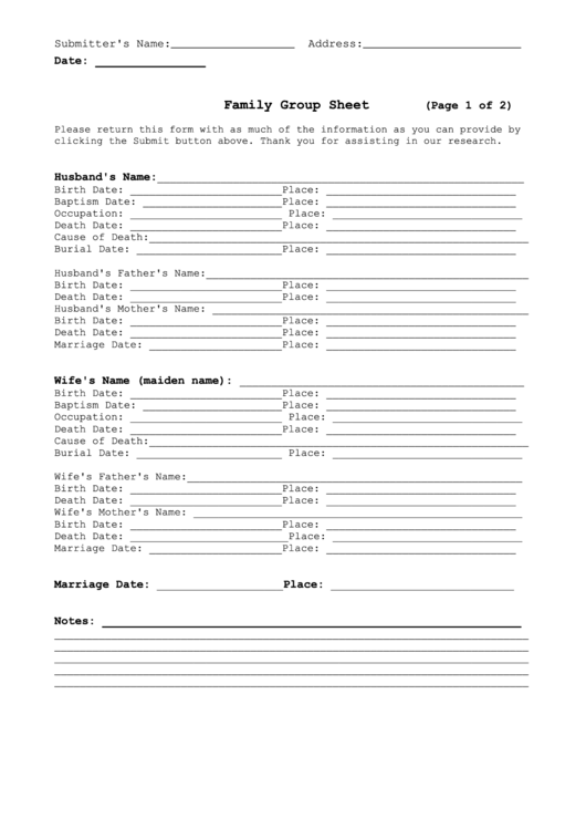 Fillable Family Group Sheet Form Printable pdf