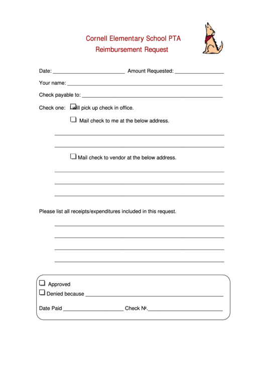 Cornell Elementary School Pta Reimbursement Request Form Printable pdf