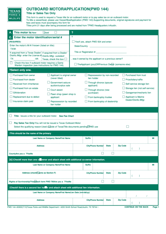 Outboard Motor Application Form Printable pdf