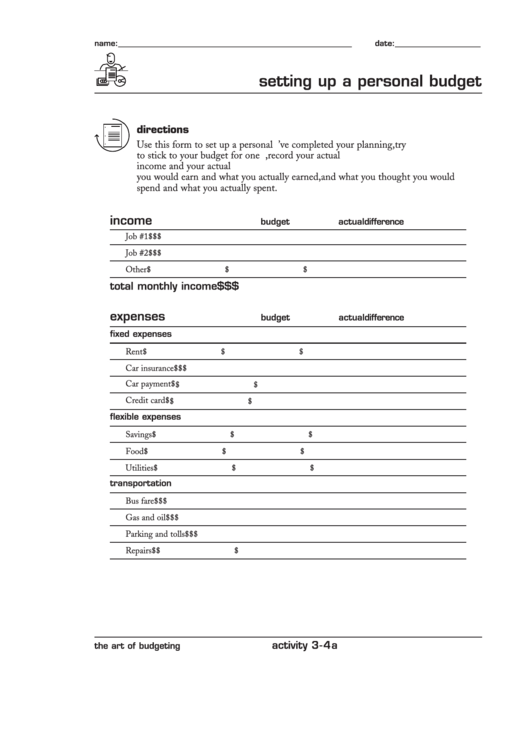 Personal Budget Worksheet Template Printable pdf