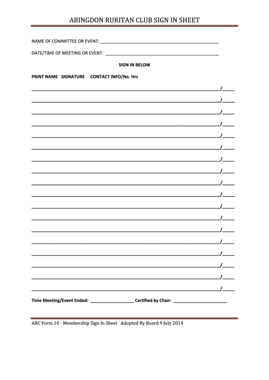 Abingdon Ruritan Club Sign In Sheet Printable pdf