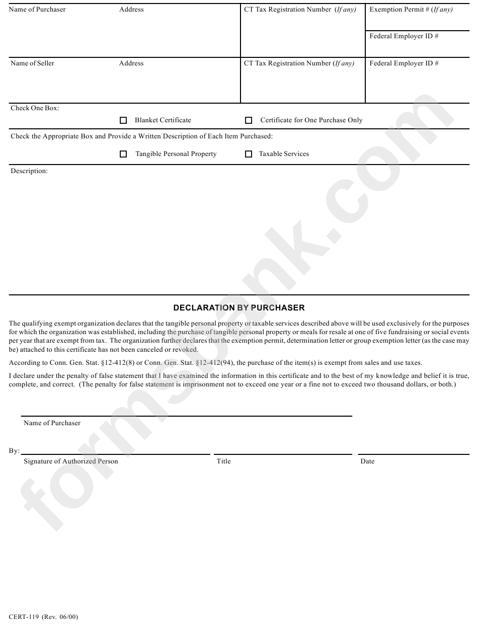 Sales And Use Tax Resale Certificate With Cert-119 Form Template