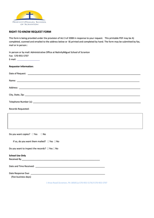 Right To Know Request Form Printable pdf