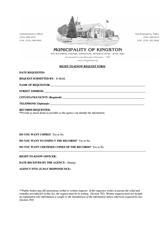 Right-To-Know Request Form - Kingston Printable pdf