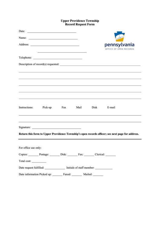 Right To Know Request Form - Upper Providence Township Printable pdf