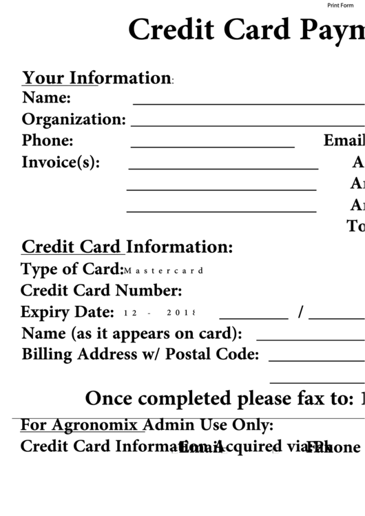 Fillable Sample Credit Card Payment Form Printable Pdf Download
