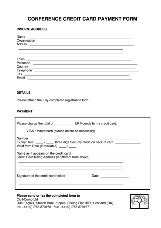 Conference Credit Card Payment Form - Civil Comp Press Printable pdf