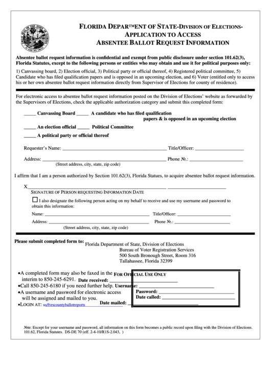 Fillable Application To Access Absentee Ballot Request Information Printable pdf