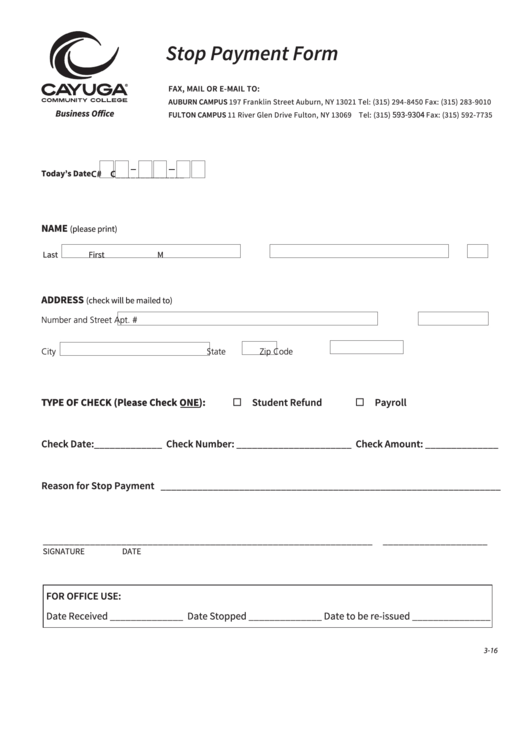 Stop Payment Form Printable pdf
