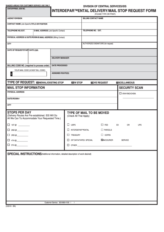 Interdepartmental Delivery/mail Stop Request Form