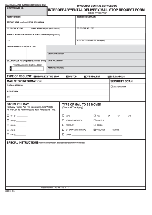 Interdepartmental Delivery mail Stop Request Form Printable Pdf Download
