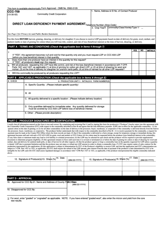 Fillable Direct Loan Deficiency Payment Agreement Printable pdf