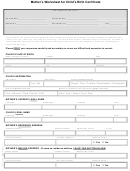 Mother's Worksheet For Child's Birth Certificate