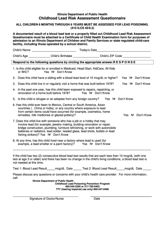 Illinois Department Of Public Health - Arie Crown Hebrew Day School Printable pdf