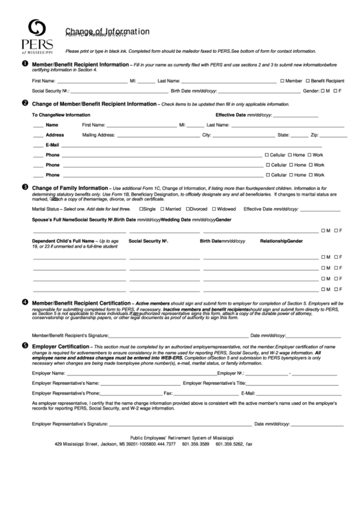 Fillable Form 1c - 2012 Change Of Information Form Printable pdf