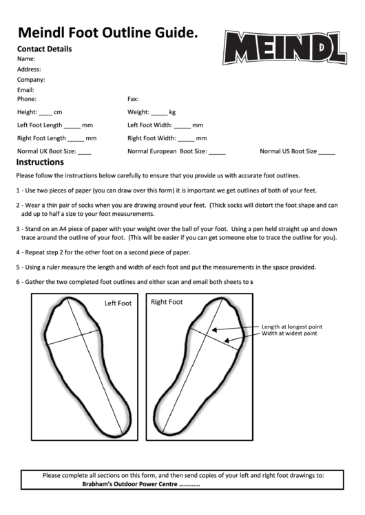 Meindl Foot Outline Guide Printable pdf