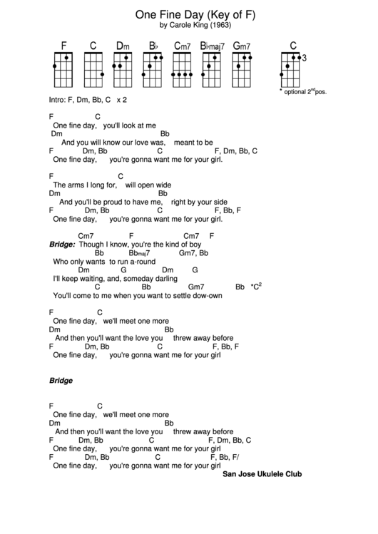 One Fine Day - San Jose Ukulele Club Printable pdf