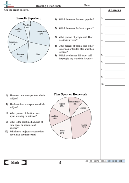 Math Practice Sheets Reading A Pie Graph Printable pdf