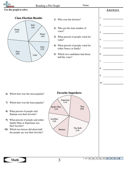 Math Practice Sheets Reading A Pie Graph Printable pdf