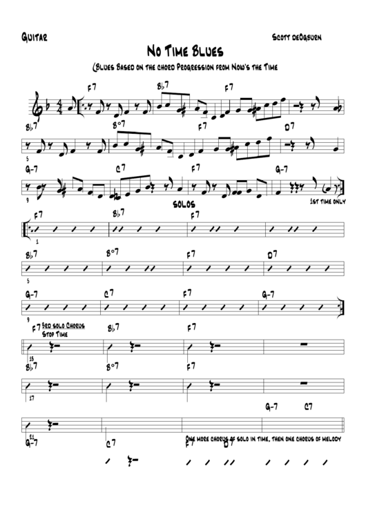 Guitar No Time Blues Music Spreadsheet Printable pdf